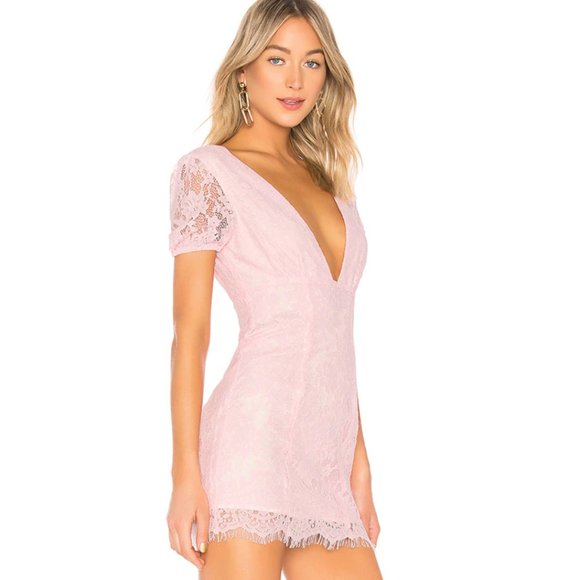 Majorelle Nora Mini Dress Light Pink Deep V Short Sleeve Lace - Picture 2 of 12